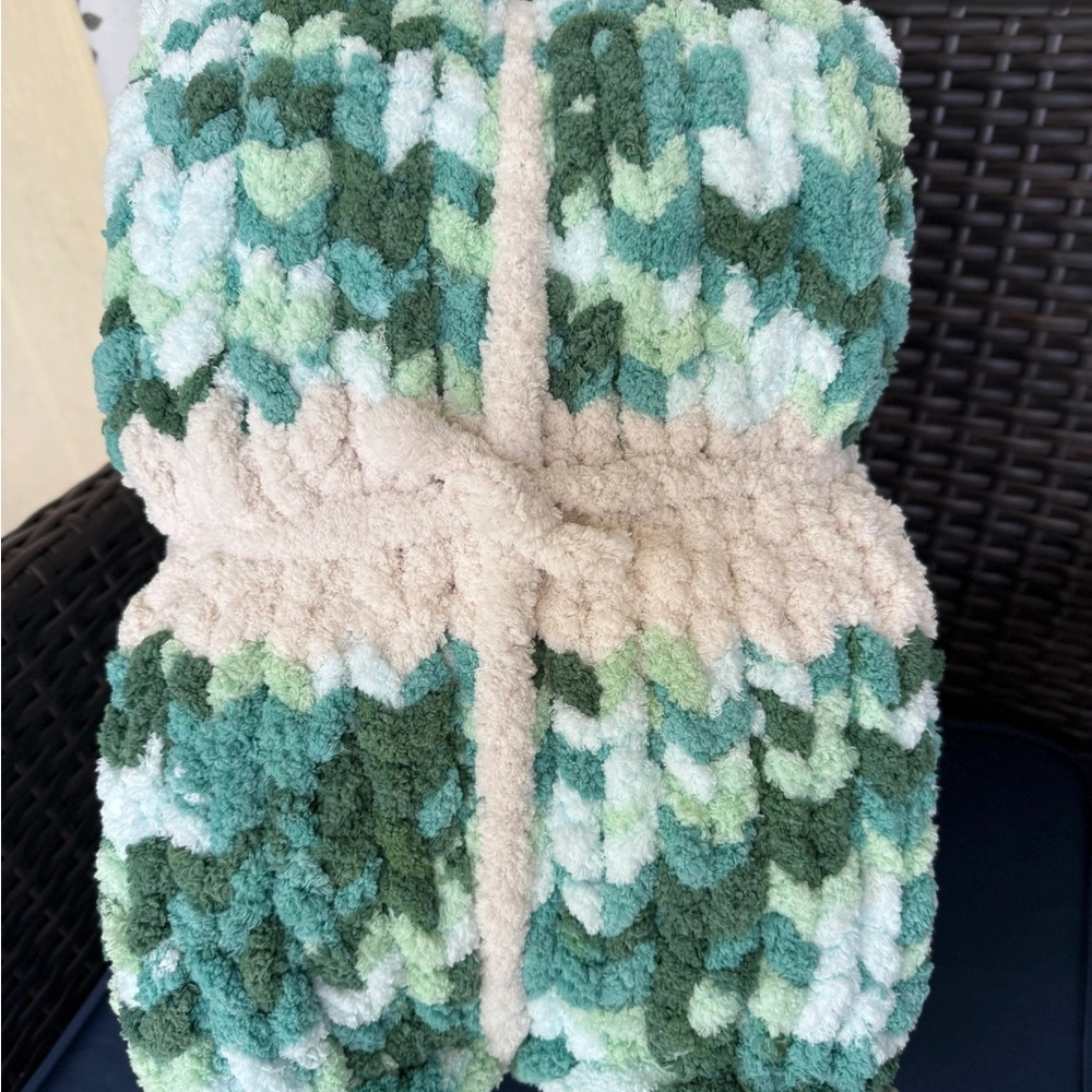 Green and Cream Chevron Throw Blanket